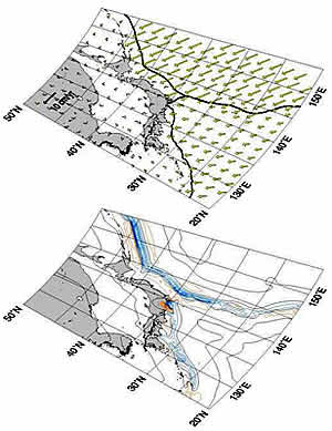 [ 図1 ] 日本列島周辺域の長期的（数百年以上）な地殻変動の数値シミュレーション結果