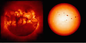 太陽のX線・可視光画像
